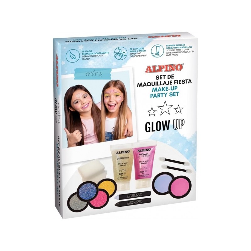 Alpino Glow Up Party Makeup Set - Se lave à l'eau et au savon - Testé dermatologiquement - Couleurs assorties