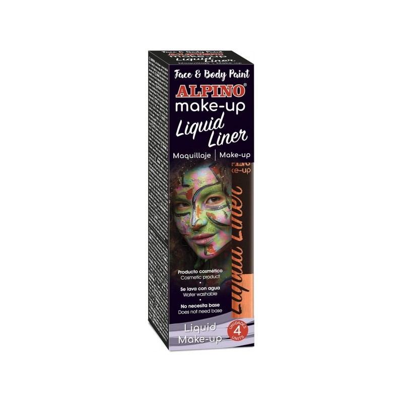 Alpino Make-up Liquid Liner Pack avec 4 flacons de maquillage liquide avec applicateur - Se lave à l'eau - Testé