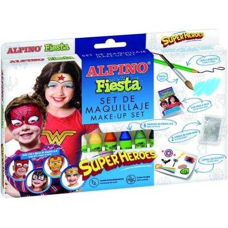 ✅ Pack de maquillage Alpino Fiesta Superheroes avec 6 bâtons de peinture pour le visage + pinceau + autocollant en stock
