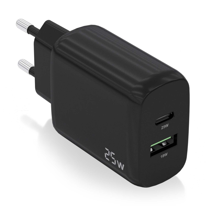 Chargeur Aisens 25W - 1xUSB-C PD3.0 - 1xUSB-A QC3.0 - Couleur Noir