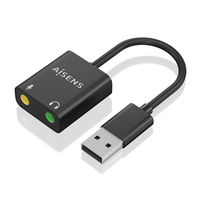 Aisens Convertisseur USB-A vers Audio 48KHz - USB-A/M-2xJACK 3.5/H - 10cm - Couleur Noir