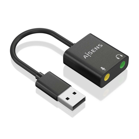 Aisens Convertisseur USB-A vers Audio 48KHz - USB-A/M-2xJACK 3.5/H - 10cm - Couleur Noir