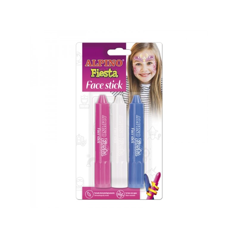 Alpino Fiesta Face Stick Pack avec 3 bâtons de peinture pour le visage - Système rétractable rotatif - Se lave à l'eau - Testé