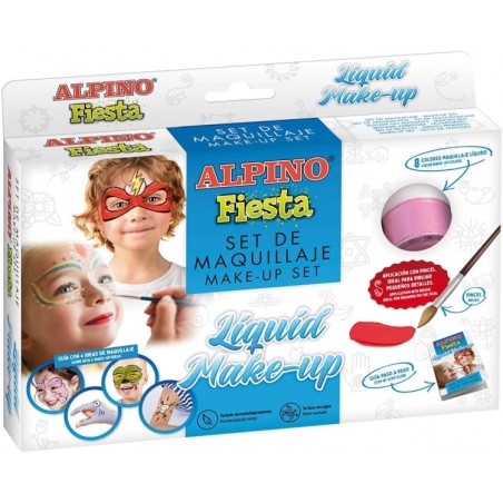 ✅ Alpino Fiesta Pack de 8 Flacons de Maquillage Liquide de Différentes Couleurs + Pinceau + Guide d'Idées - Se en stock