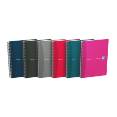 LOT de 5 Oxford Office Essentials Carnet à spirale A5 avec couverture souple – 90 feuilles – Grille 5 x 5 – Couleurs assorties