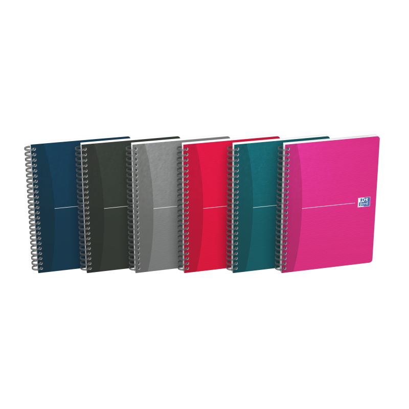 LOT de 5 Oxford Office Essentials Carnet à spirale A5 avec couverture souple – 90 feuilles – Grille 5 x 5 – Couleurs assorties