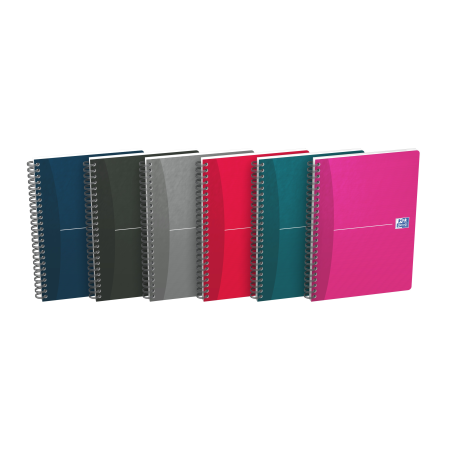LOT de 5 Oxford Office Essentials Carnet à spirale A5 avec couverture souple – 90 feuilles – Grille 5 x 5 – Couleurs assorties