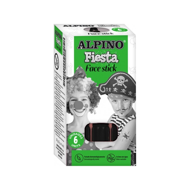Alpino Fiesta Face Stick Pack avec 6 Bâtons de Peinture pour le Visage - Système Rétractable Rotatif - Se Lave à l'Eau - Testé