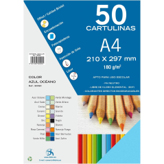 Dohe Pack de 50 Cartons A4 180 g/m² - Adapté à l'impression - PH Neutre - Sans Chlore Élémentaire - Coloris Bleu Océan