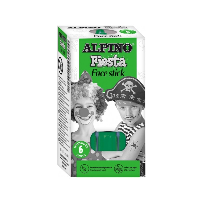 Alpino Fiesta Face Stick Pack avec 6 bâtons de peinture pour le visage - Système rétractable rotatif - Se lave à l'eau - Testé