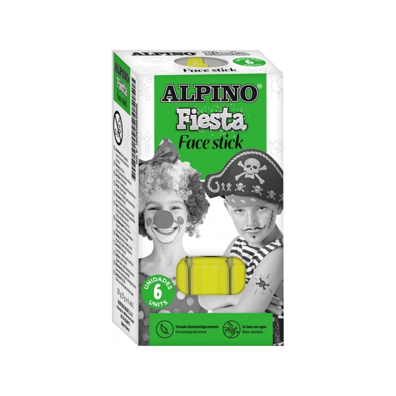 Alpino Fiesta Face Stick Pack avec 6 bâtons de peinture pour le visage - Système rétractable rotatif - Se lave à l'eau - Testé
