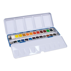 Milan Art Coffret métal de 24 aquarelles Godet moyen - Opaques et résistantes à la lumière - Miscibles - Plateau pliable