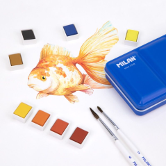 Milan Art Coffret métal de 24 aquarelles Godet moyen - Opaques et résistantes à la lumière - Miscibles - Plateau pliable
