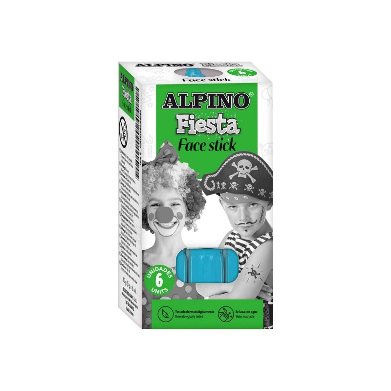 Alpino Fiesta Face Stick Pack avec 6 bâtons de peinture pour le visage - Système rétractable rotatif - Se lave à l'eau - Testé