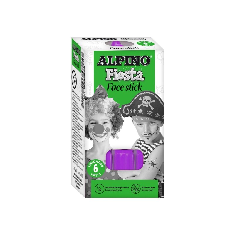 Alpino Fiesta Face Stick Pack avec 6 bâtons de peinture pour le visage - Système rétractable rotatif - Se lave à l'eau - Testé