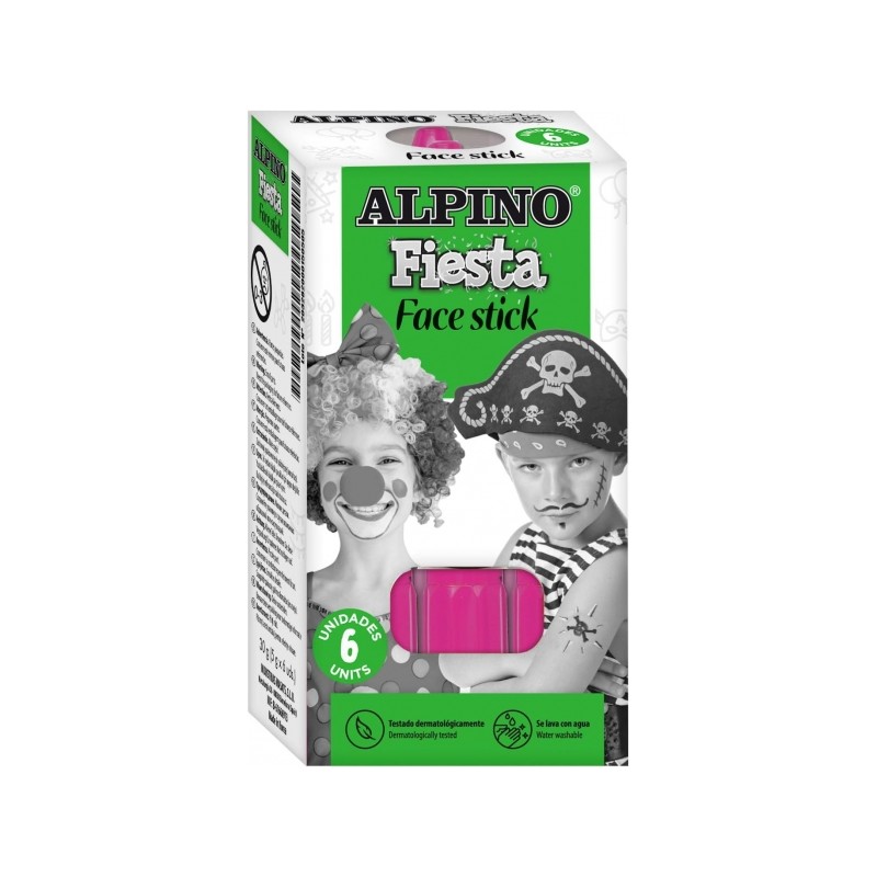 Alpino Fiesta Face Stick Pack avec 6 bâtons de peinture pour le visage - Système rétractable rotatif - Se lave à l'eau - Testé