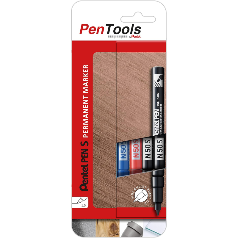 Pentel PenTools Lot de 4 marqueurs permanents N50S pointe 1 mm Pentel PenTools Lot de 4 marqueurs permanents N50S pointe 1 mm