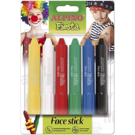 ✅ Alpino Fiesta Face Stick Pack avec 6 bâtons de peinture pour le visage - Système rétractable rotatif - Se l en stock