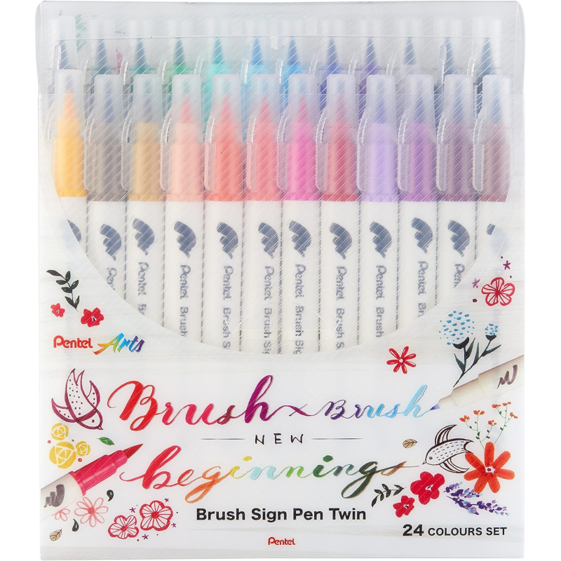 Pentel Brush Sign Pen lot de 24 marqueurs double pointe