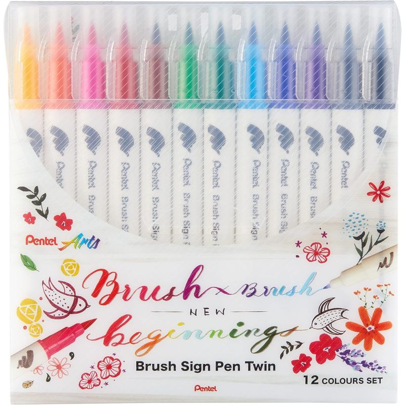 Pentel Brush Sign Pen lot de 12 marqueurs double pointe