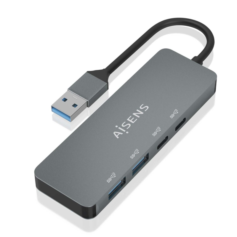 Aisens Hub USB 3.2 GEN2 10G USB-A - USB-A/M-2xUSB-C/H-2xUSB-A/H - 15cm - Couleur Gris