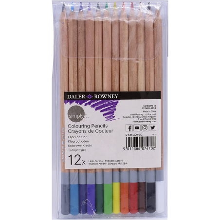 Daler Rowney Simply Lot de 12 crayons de couleur ronds – Facile à tailler – Pour les étudiants et la maison – Couleurs assorties