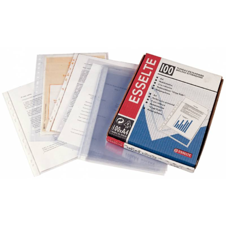 ✅ Esselte Porte-Documents A4 PP - Verre Lisse Qualité Standard - Multi-trous-11 - Boîte 100 - Transparent coul en stock
