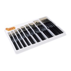 ✅ Jovi Boîte de présentation de 108 pinceaux d'artiste plats à poils assortis - Poils naturels - Manche en bo en stock