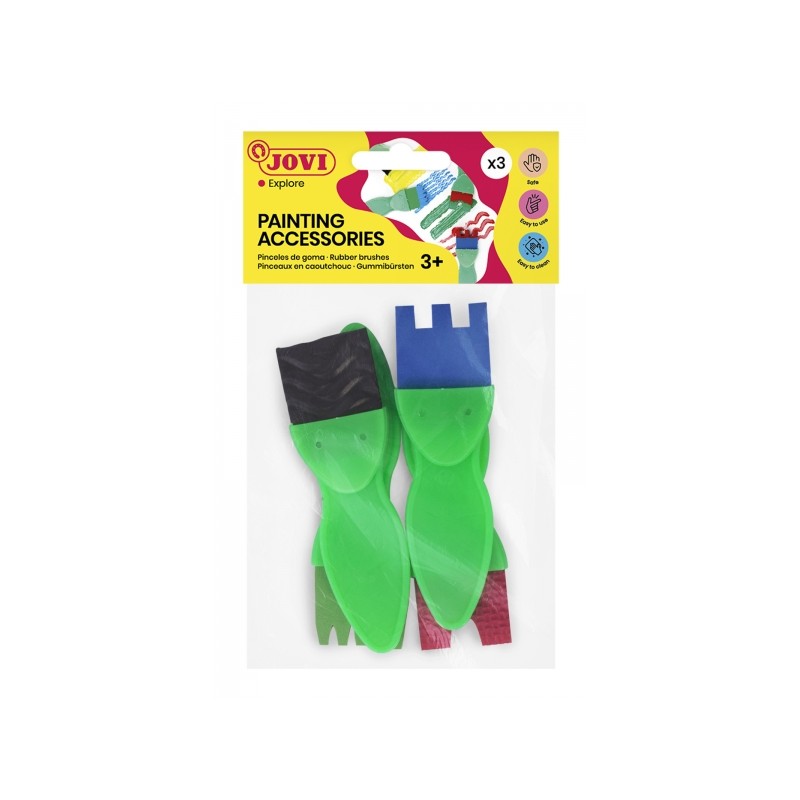 Jovi Sac à suspendre avec 4 pinceaux en caoutchouc imprimés différents – Formes variées – Spécial pour la peinture au doigt –