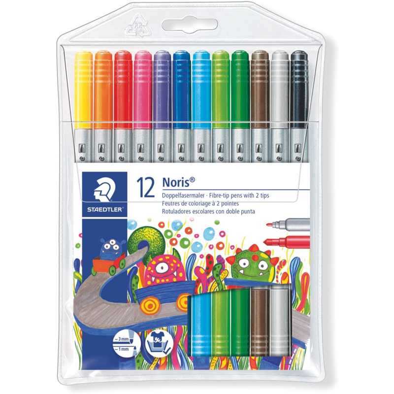 Staedtler Noris 320 lot de 12 marqueurs double pointe couleurs assorties