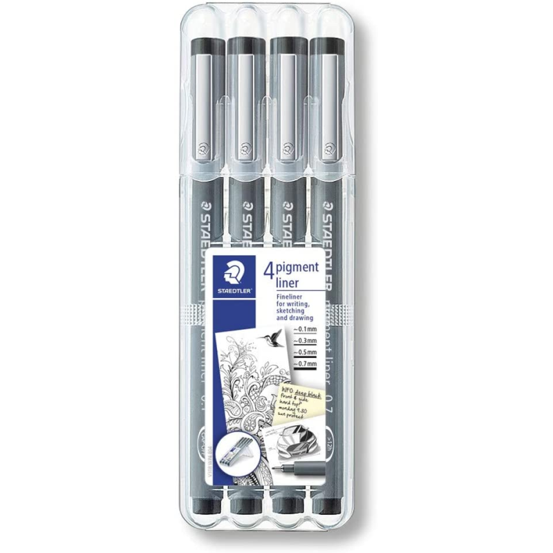 Staedtler Pigment Liner 308 Lot de 4 Fineliner Noir