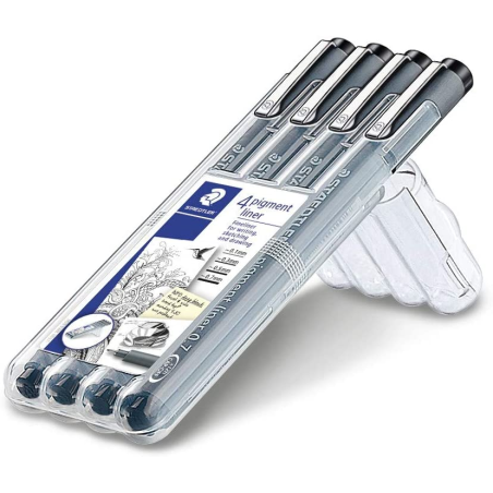 Staedtler Pigment Liner 308 Lot de 4 Fineliner Noir