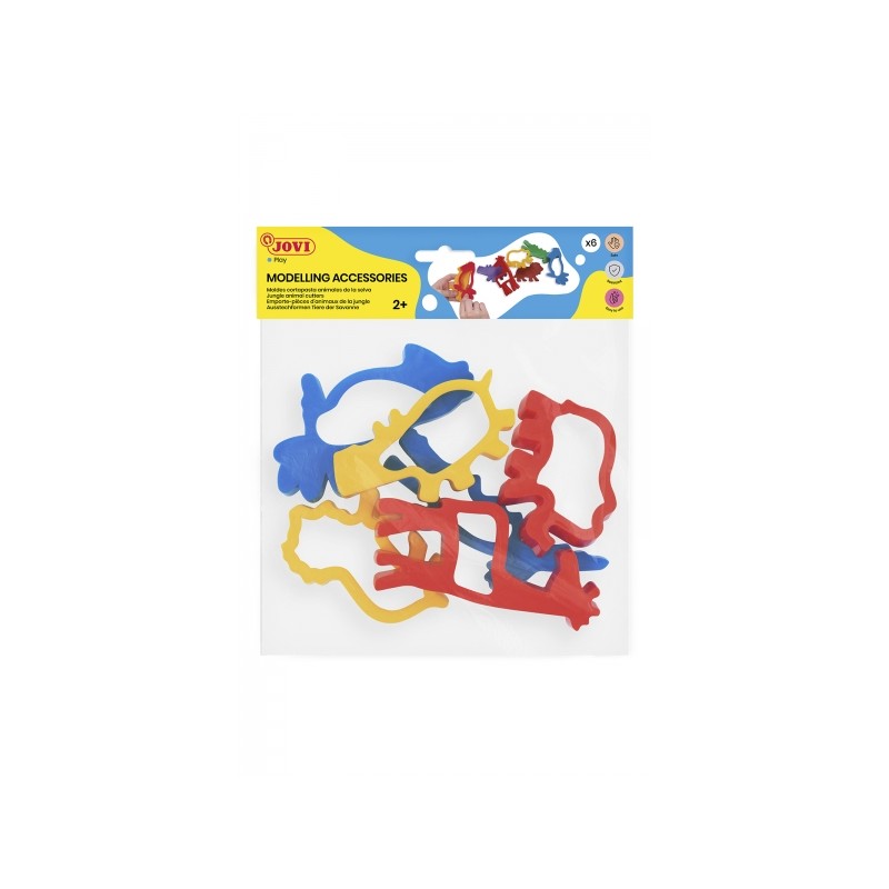 Jovi Accessoires de modélisation Sac à suspendre avec 6 moules de découpe d'animaux de la jungle – Moules en plastique pour