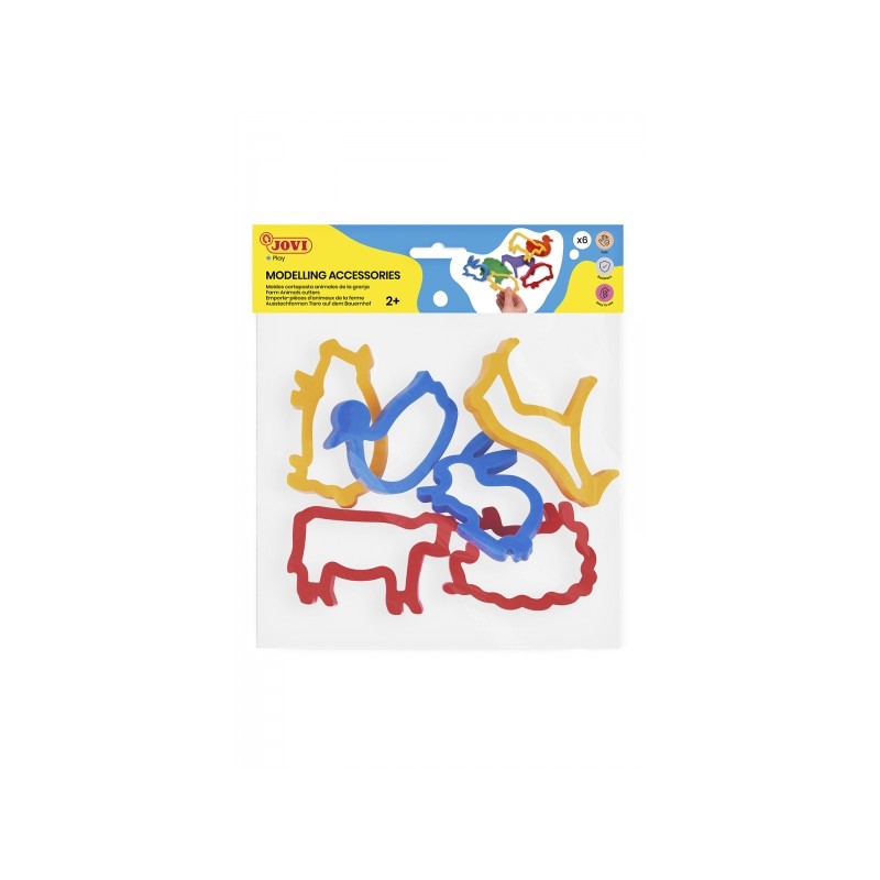 Jovi Accessoires de modélisation Sac à suspendre avec 6 moules de découpe d'animaux de la ferme – Plastique durable – Formes