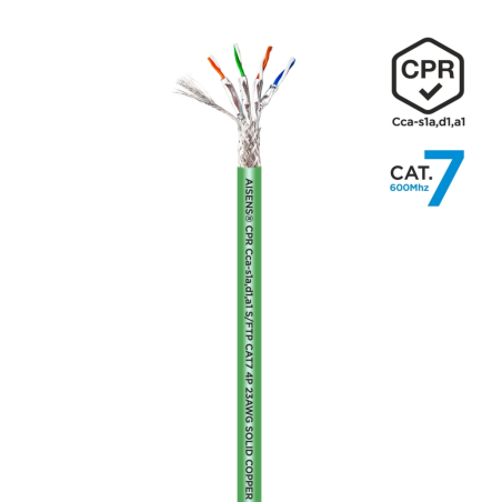 Aisens Câble Réseau RJ45 LSZH CPR Cca CAT.7 600 MHZ S/FTP AWG23 - 305M - Couleur Verte