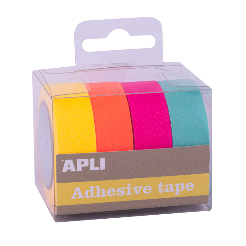 Apli Pack Rubans Adhésifs Papier Washi - 4 U - Tons Fluor - Décoration et Loisirs Créatifs - Multicolore