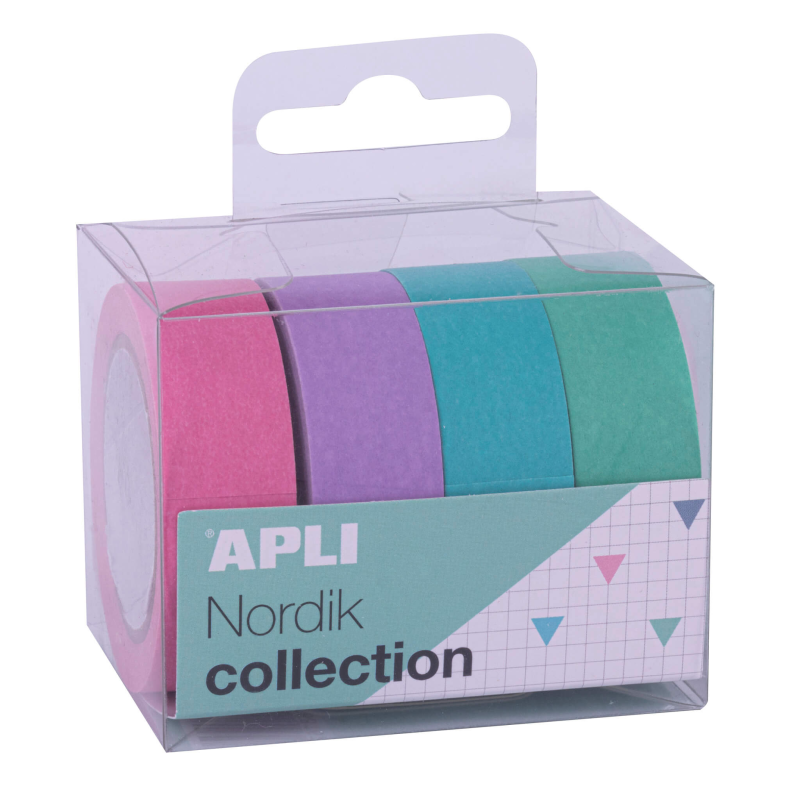 Apli Pack Rubans Adhésifs Papier Washi - 4 U - Tons Nordik - Décoratifs et Réutilisables - Multicolore