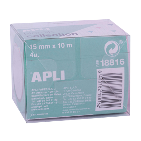 Apli Pack Rubans Adhésifs Papier Washi - 4 U - Tons Nordik - Décoratifs et Réutilisables - Multicolore