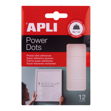 Apli Power Dots - 12 Unités - Ultra Adhésif Double Face - Adhésif Amovible - Blanc