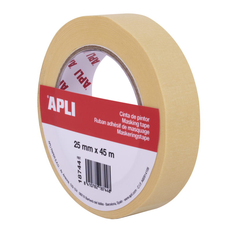 Apli Painter's Tape 25mm x 45m - Facile à couper et à appliquer - Adhérence forte et durable - Résistant à l'humidité et à