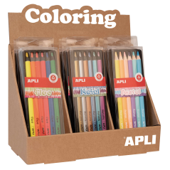 Ensemble de crayons Apli Jumbo - 5 mm d'épaisseur - 12 boîtes assorties de 6 crayons chacune - Fluo, métal et pastel