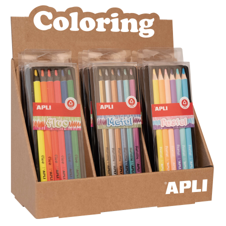 Ensemble de crayons Apli Jumbo - 5 mm d'épaisseur - 12 boîtes assorties de 6 crayons chacune - Fluo, métal et pastel