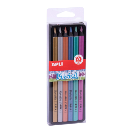 Crayons Métal Apli Jumbo - 5mm - Couleurs Or, Argent, Bronze, Bleu, Turquoise et Violet - Ligne 5mm - Bois Triangulaire