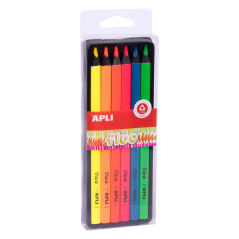 Crayons Apli Jumbo Fluo - Ligne 5mm - Boîte Individuelle de 6 Couleurs Assorties - Bois Triangulaire pour une Meilleure Tenue