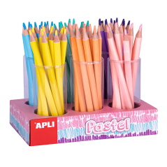 Apli Jumbo Pastel Pencil Display - 108 Crayons 5mm - Bois Triangulaire pour Enfants - 10mm de Diamètre et 170mm de Longueur - 6
