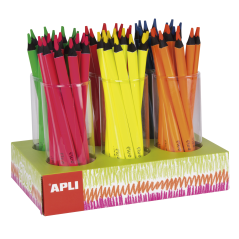 Présentoir à crayons fluorescents Apli Jumbo - Épaisseur triangulaire de 5 mm - 108 crayons en 6 couleurs fluorescentes
