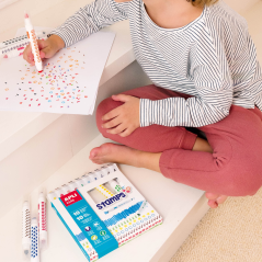 Marqueurs Apli Stamps - Ø 14,4x137 mm - Double pointe avec tampon et couleur - 10 couleurs/tampons différents - Corps