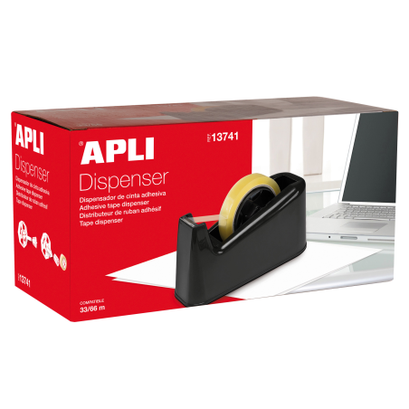 Apli Trade Tape Holder - Pour Rouleaux de 33 et 66 - Facile à Utiliser et à Transporter - Noir