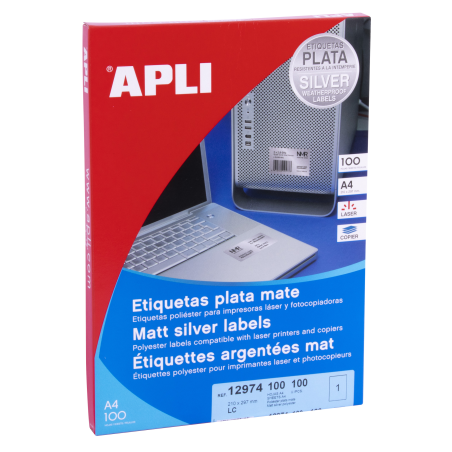 Apli Silver Metallic Labels 210,0 x 297,0 mm 100 feuilles