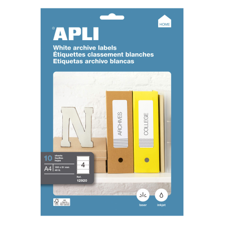 Apli White File Labels 190,0 x 61,0 mm 10 Feuilles